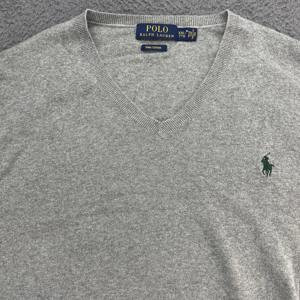 POLO RALPH LAUREN Mens‎ V Neck Sweater XXL Pima Cotton Gray Long Sleeve